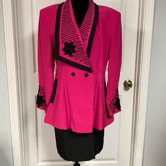 Elsa made Dresses & Skirts - Elsa mode 100% silk vintage pink/blk skirt suit.12